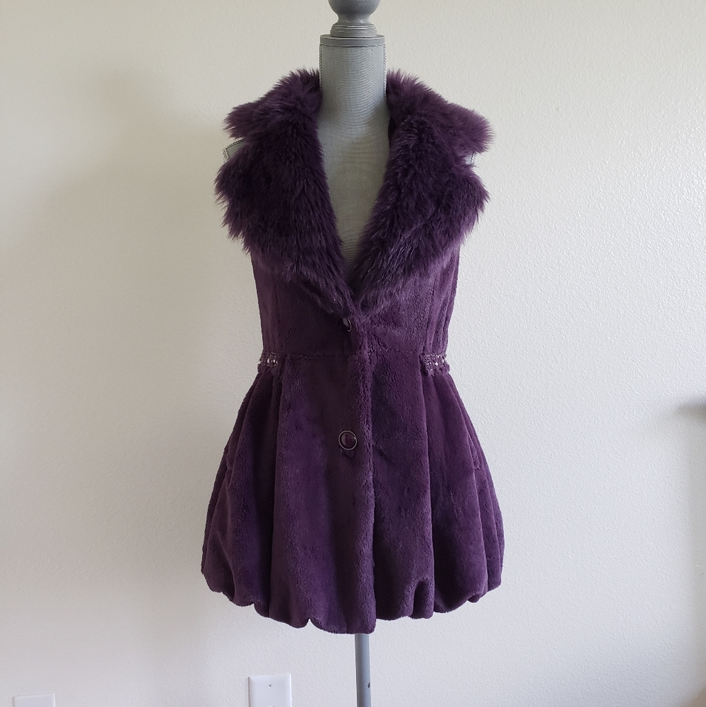 LM Lulu Purple Color Faux Fur Vest  Studded Details size Small